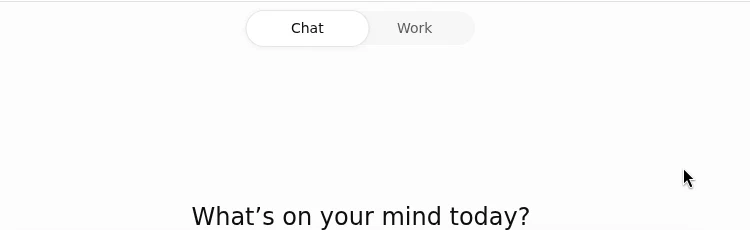 Главный экран ChatGPT: переключатель Chat и Work вверху, активен режим Chat